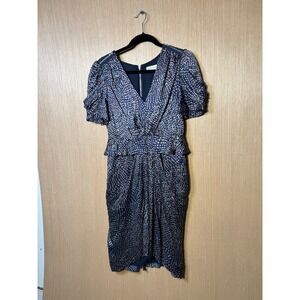 Whistles 100% Silk Navy Blue Polka Dot Peplum Sheath Dress Womens US 6 UK 10